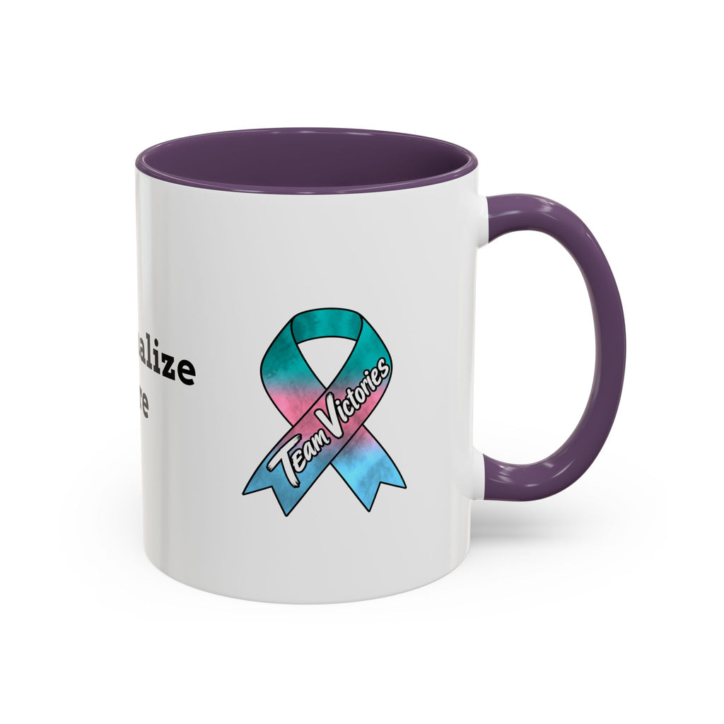 Moooove Over Cancer character mug featuring a Thyroid Cancer awareness ribbon