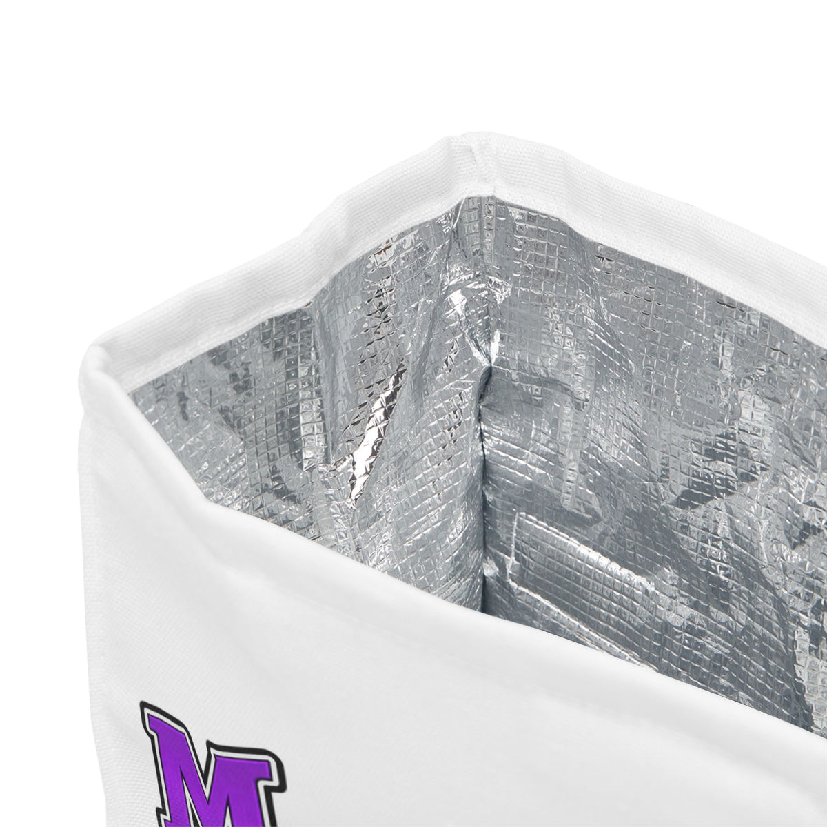 Moooove Over Cancer lunch bag showing reflective insulated aluminum-poly lining