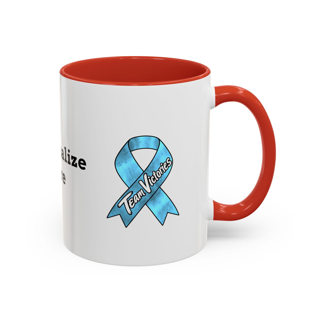 Moooove Over Cancer mug with blue accent handle and playful cancer support artwork
