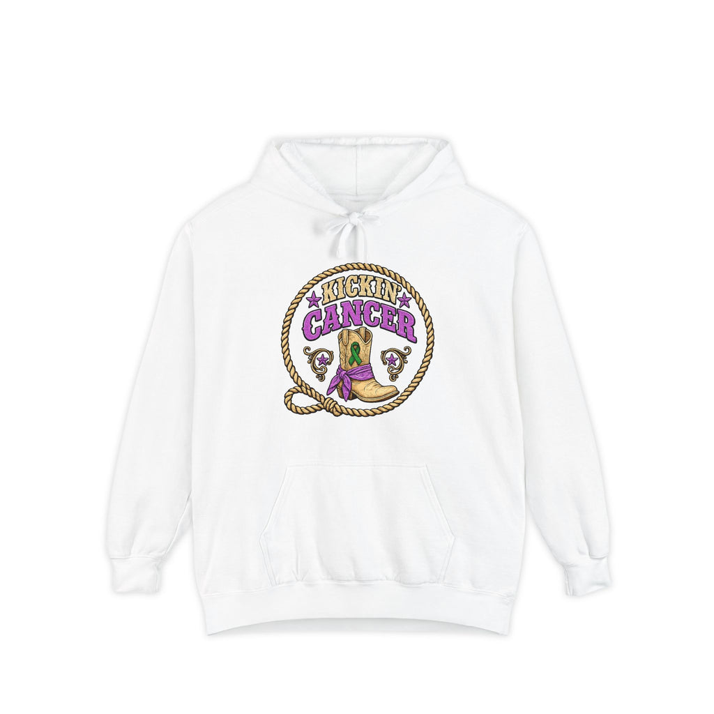 White Cancer hoodie with purple-and-gold western graphic and rope lariat design
