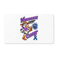 Moooove Over Cancer polyester doormat with cow artwork and blue awareness ribbon