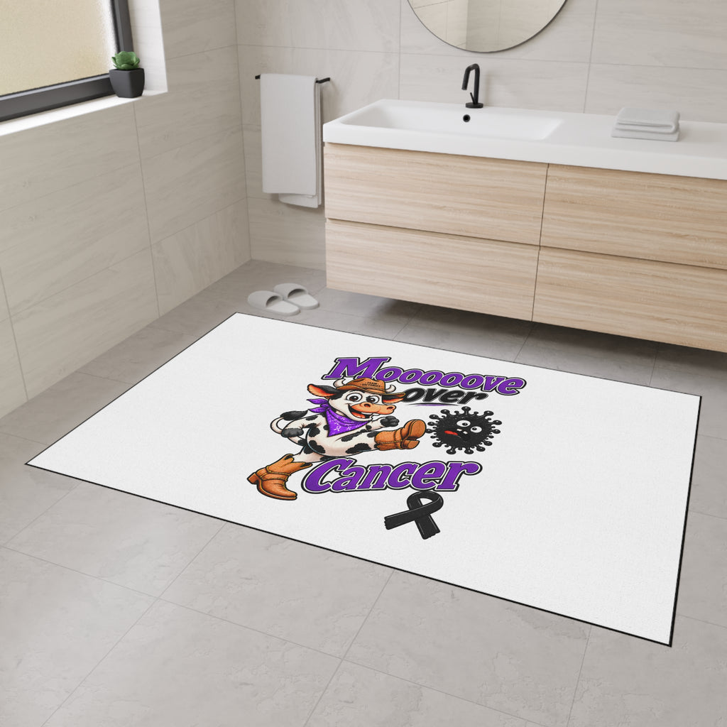 Moooove Over Cancer floor mat styled in a modern bathroom