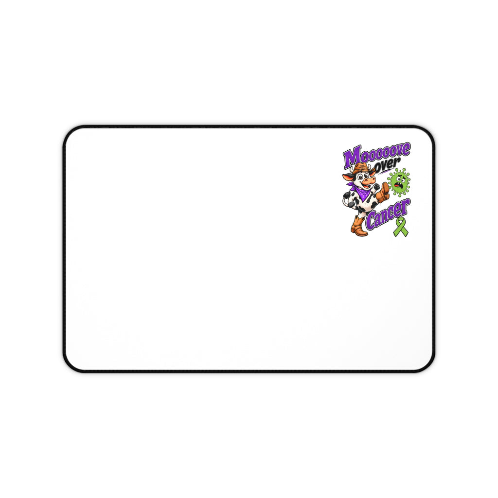 Moooove Over Cancer desk mat with Non-Hodgkin/Lymphoma Cancer awareness ribbon artwork