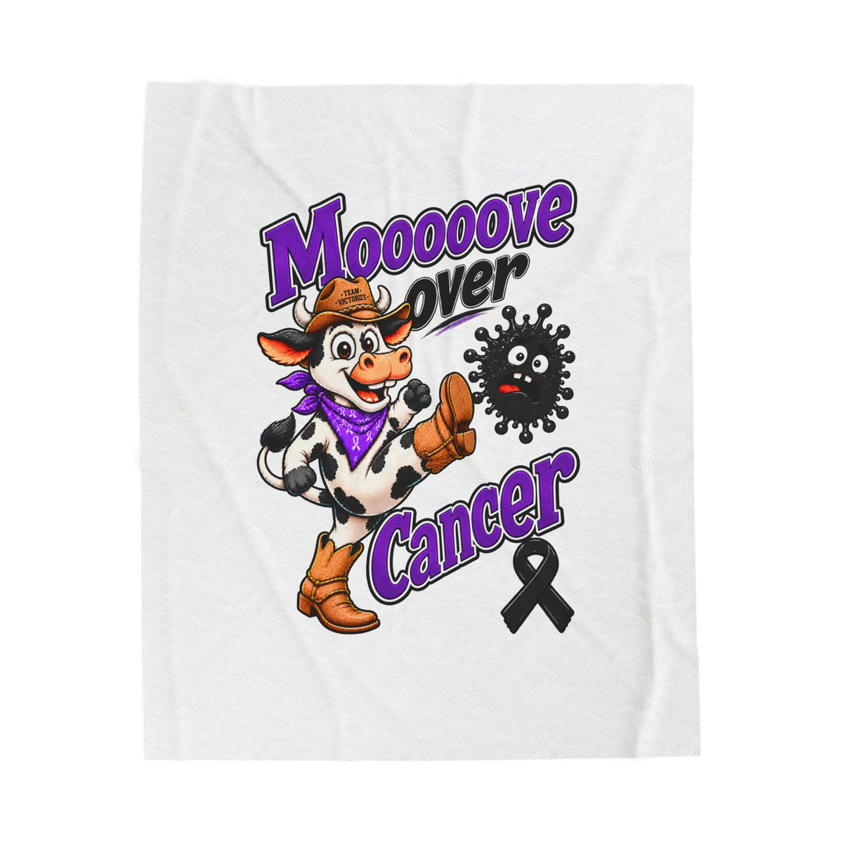 Kickin' Cancer Velveteen Plush Blanket - Vertical - White