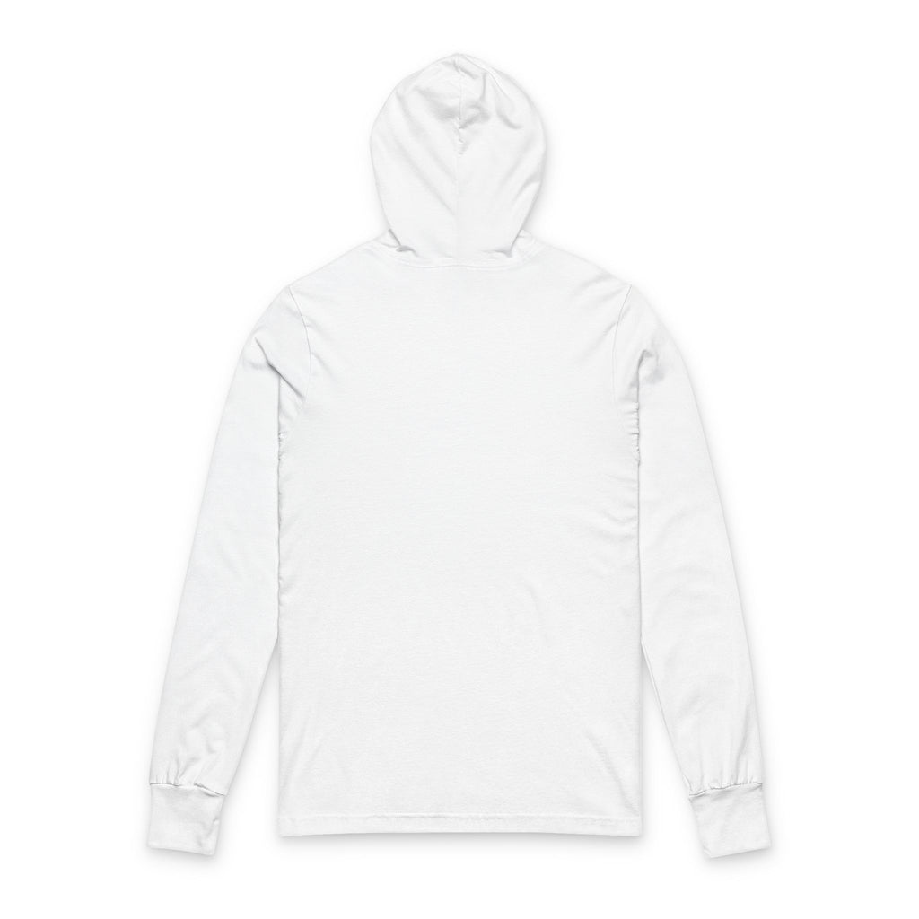 Back view of white Moooove Over Cancer hooded long-sleeve tee