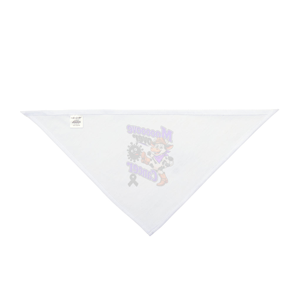 Back view of Moooove Over Cancer pet bandana showing sewn-in label