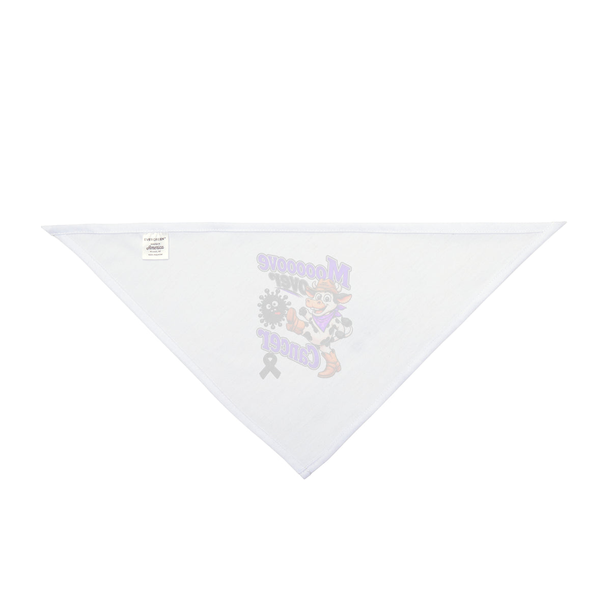 Back view of Moooove Over Cancer pet bandana showing sewn-in label