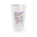 Moooove Over Cancer frosted pint glass with cow artwork and green awareness ribbon