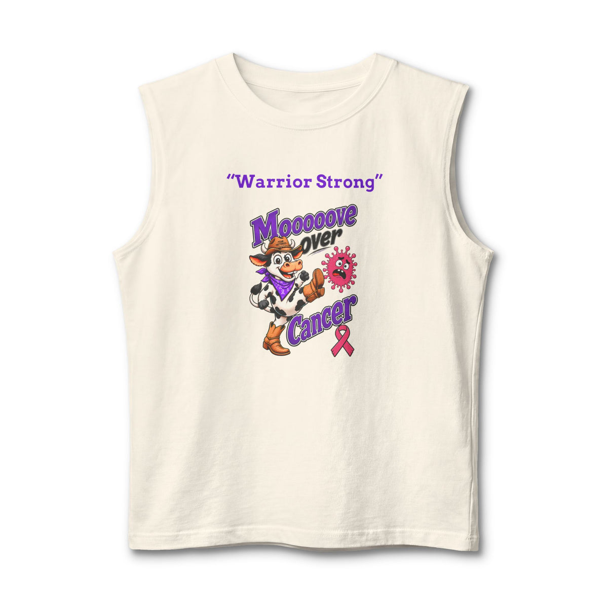 Natural Moooove Over Cancer Warrior Strong tank top with a pink Breast Cancer awareness ribbon