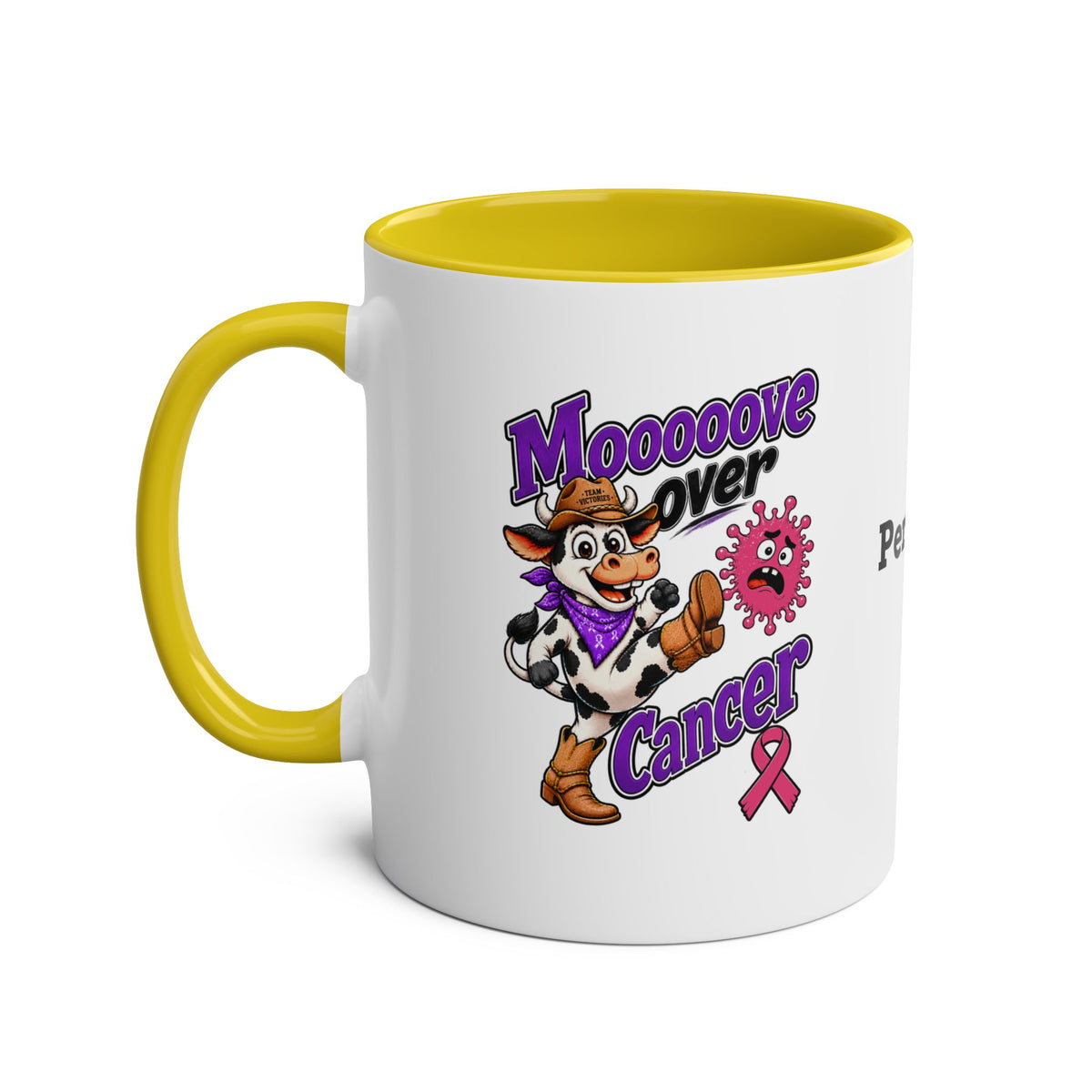 Moooove Over Cancer two-tone mug with yellow handle and interior