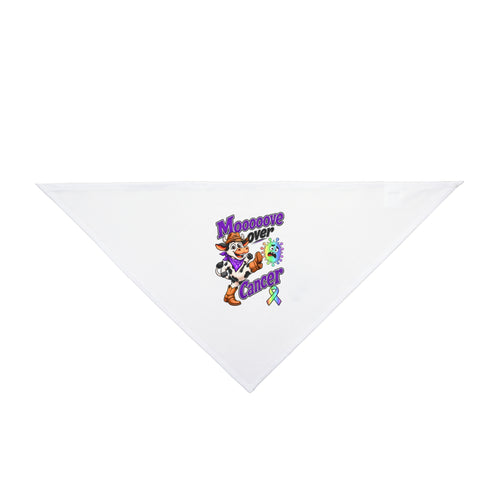 Front view of Moooove Over Cancer pet bandana with an all-cancer awareness ribbon