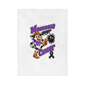 Moooove Over Cancer cowgirl design printed on a white velveteen microfiber blanket