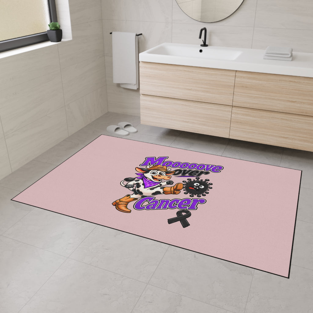 Moooove Over Cancer floor mat displayed in a bathroom