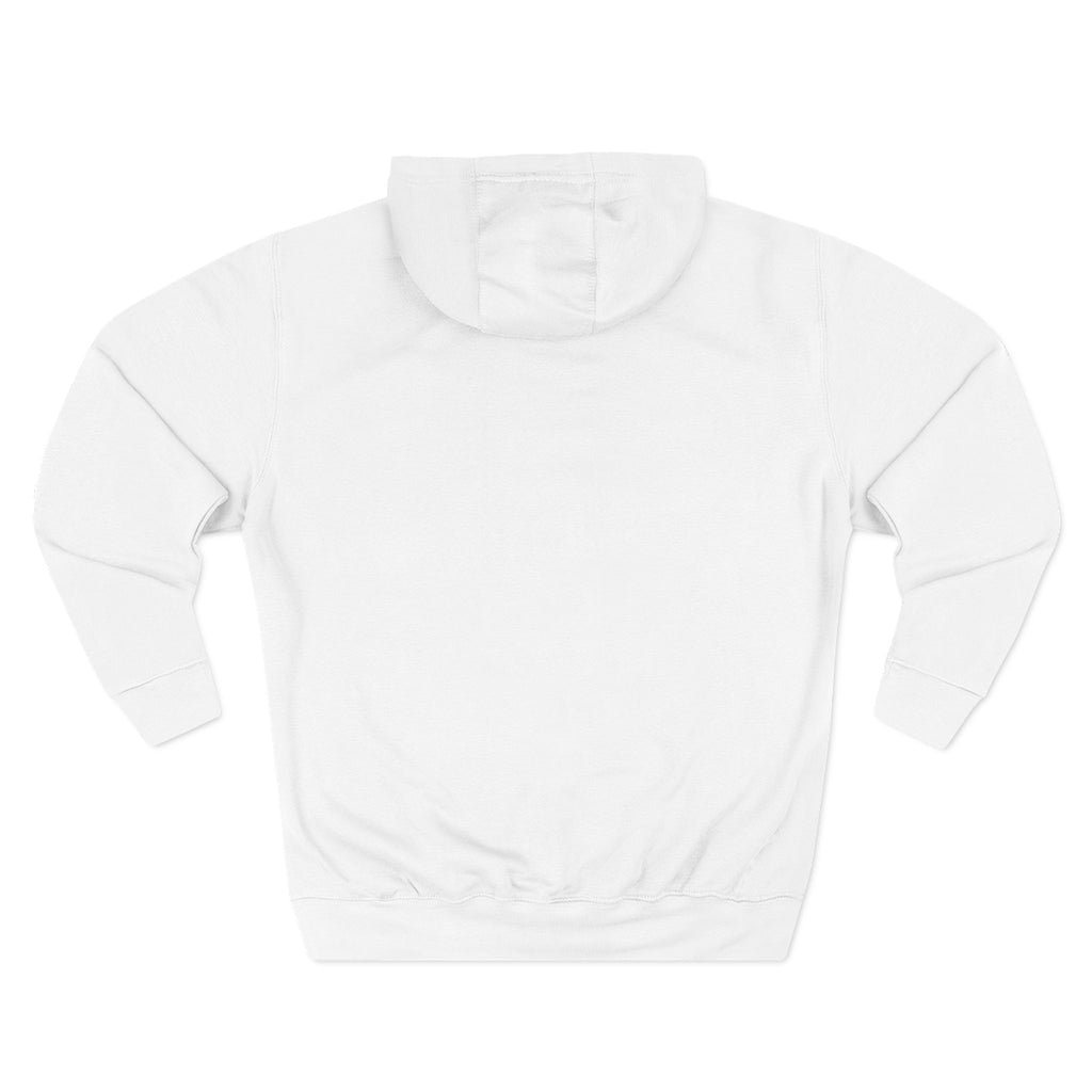 Back view of a white Kickin' Cancer hoodie showing the hood, sleeves, and plain back