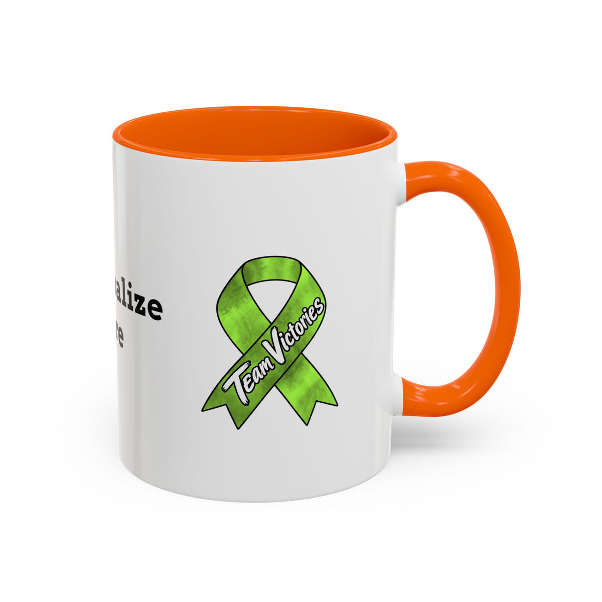 Moooove Over Cancer mug side view with red accent and Non-Hodgkin/Lymphoma Cancer awareness ribbon