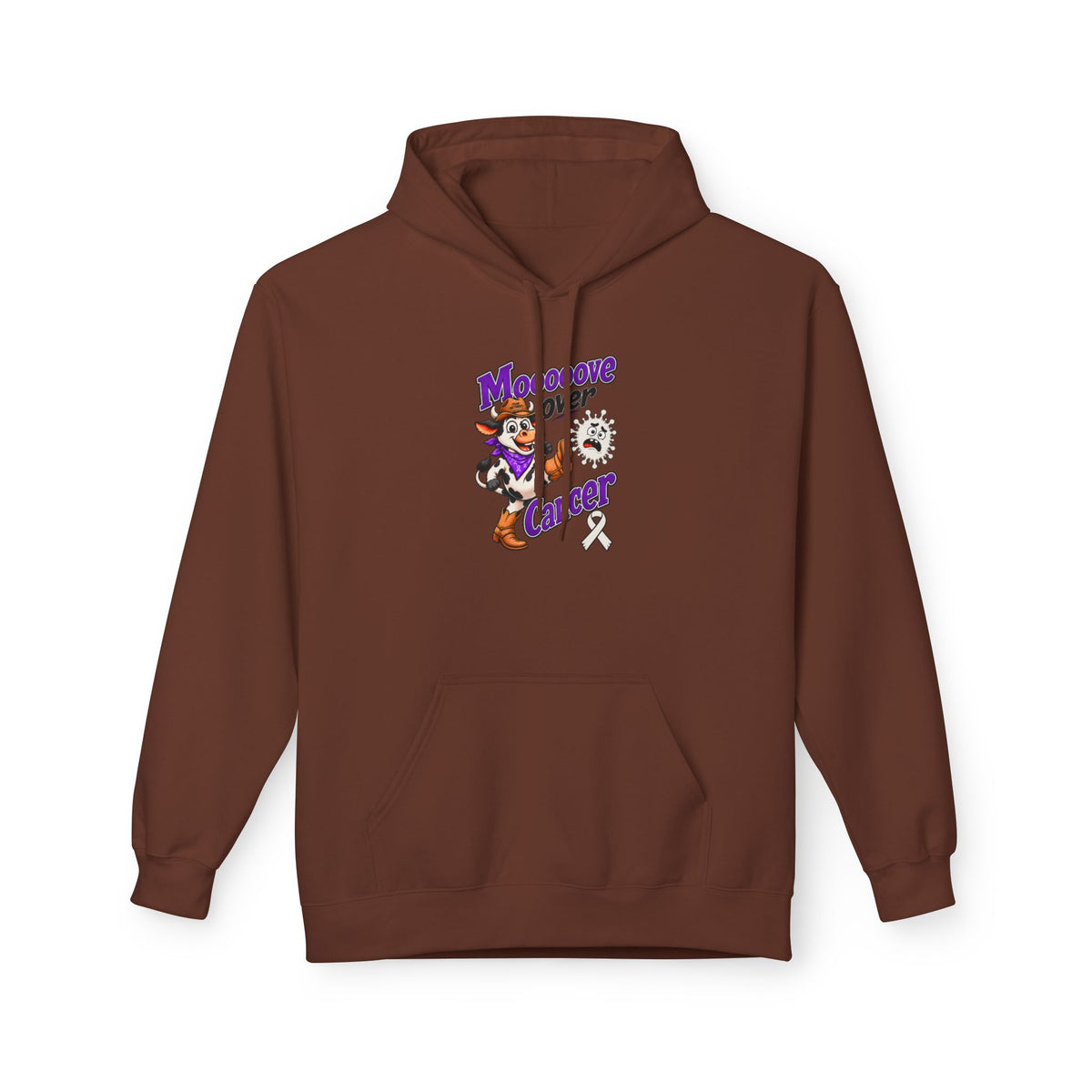 Brown Moooove Over Cancer hoodie with Lung Cancer awareness ribbon artwork