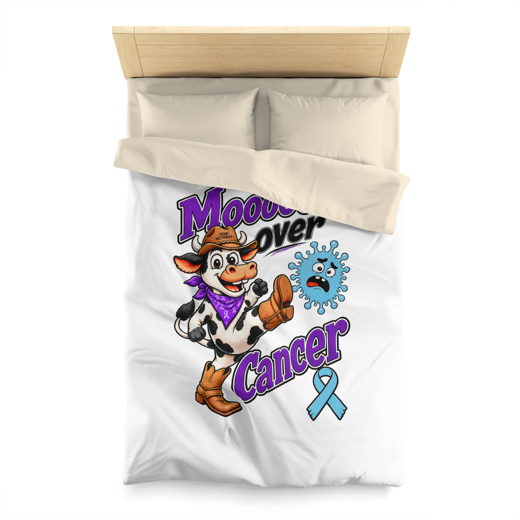 Bedroom styling with Moooove Over Cancer Prostate Cancer awareness duvet cover
