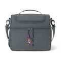 Moooove Over Cancer black ribbon design on the front of a gray insulated cooler bag