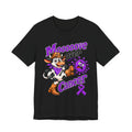 Moooove Over Cancer crew-neck T-shirt in black with colorful cow artwork