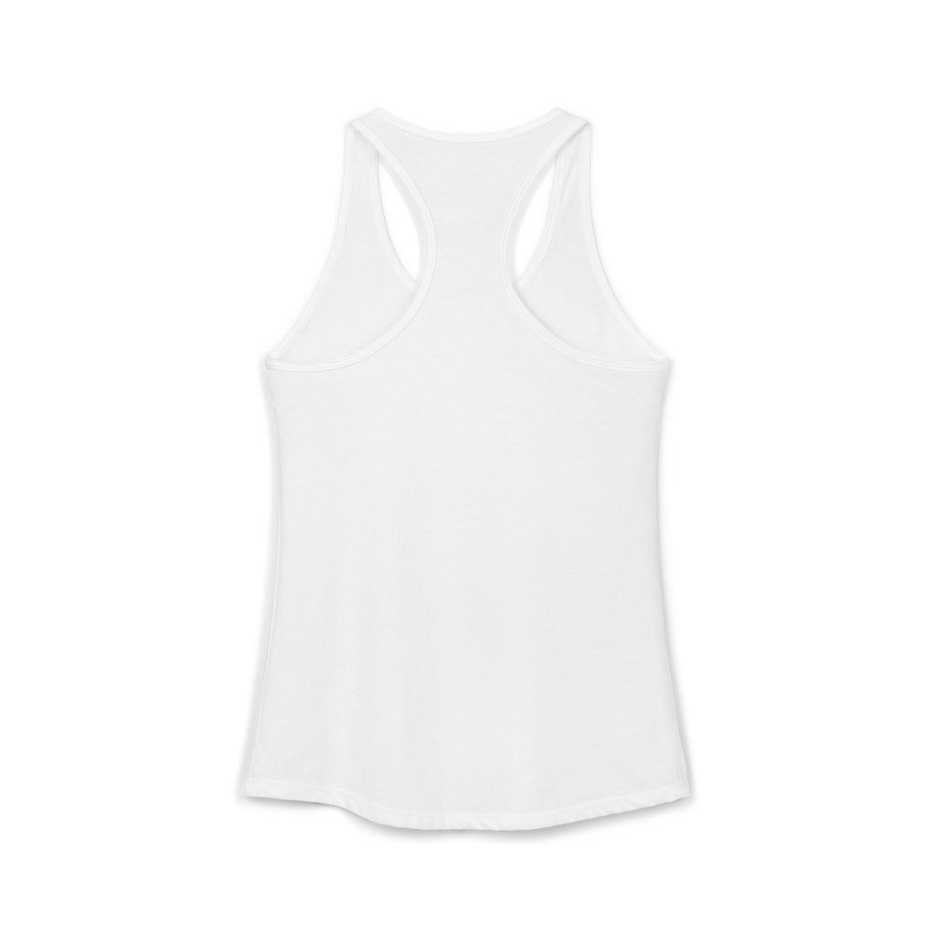 Back view of white Moooove Over Cancer women's racerback tank