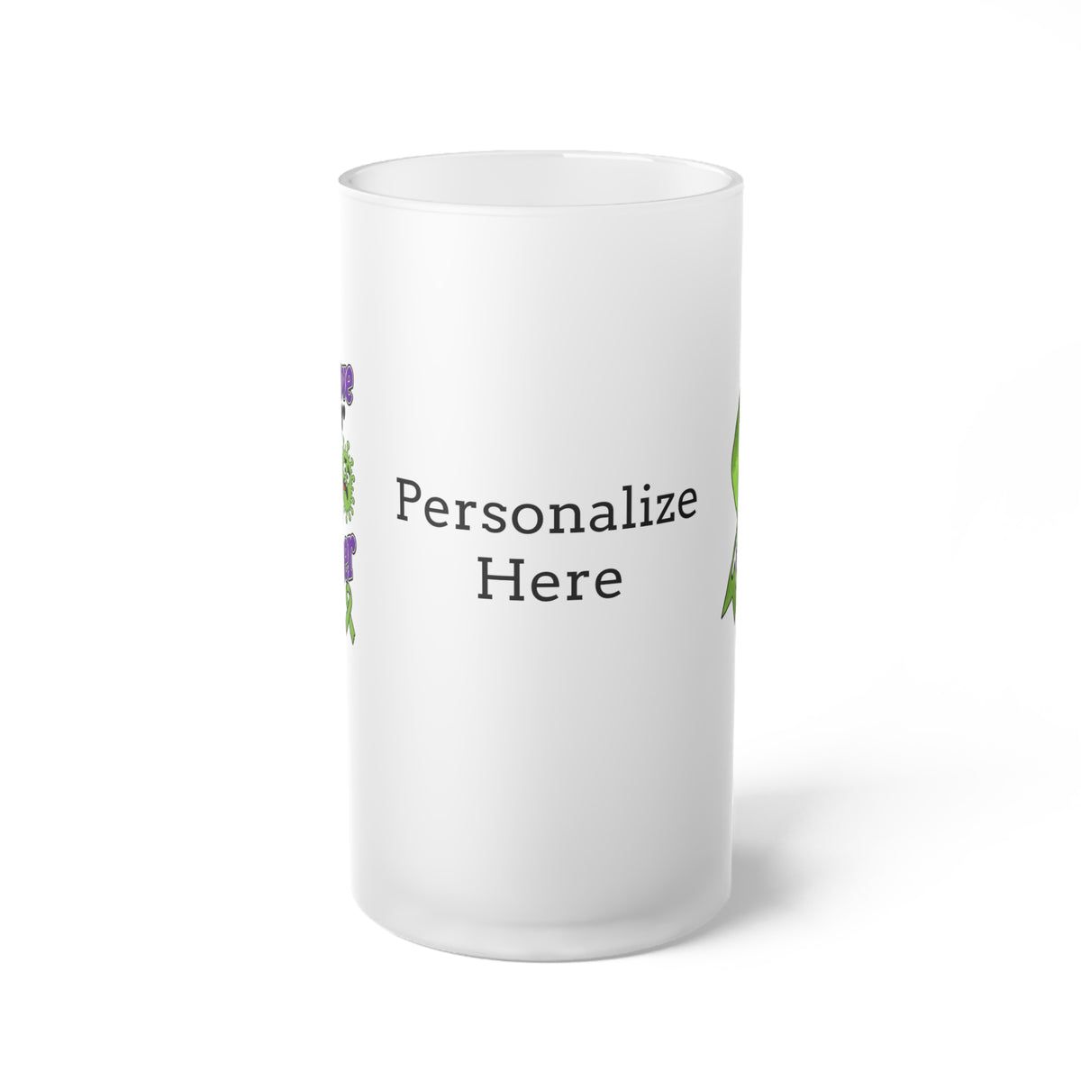 Moooove Over Cancer frosted glass mug showing the customizable personalization area