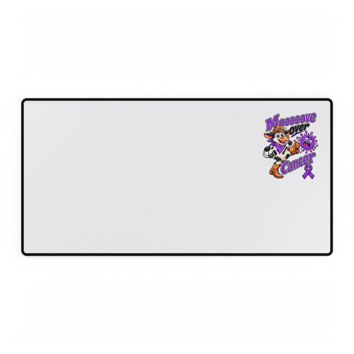 Wide Moooove Over Cancer mouse pad featuring Pancreatic Cancer awareness ribbon artwork
