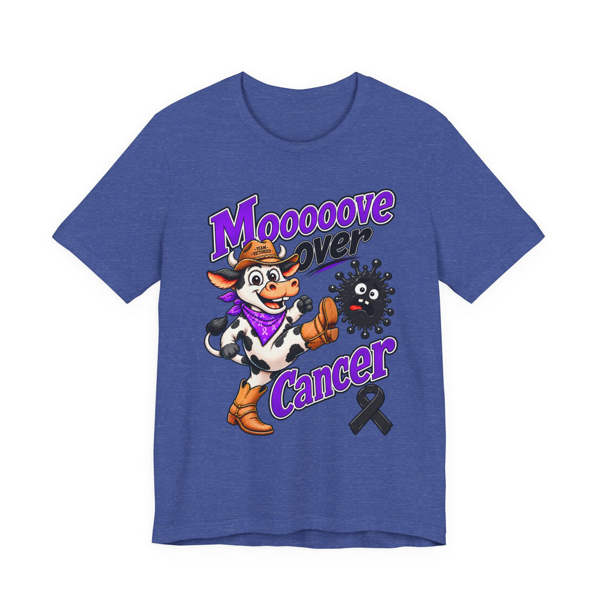 Dark gray Moooove Over Cancer T-shirt with playful cancer support design