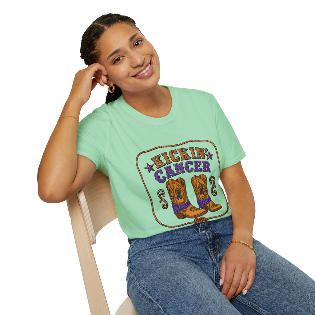 Kickin' Cancer Western Cowboy Boots T-Shirt
