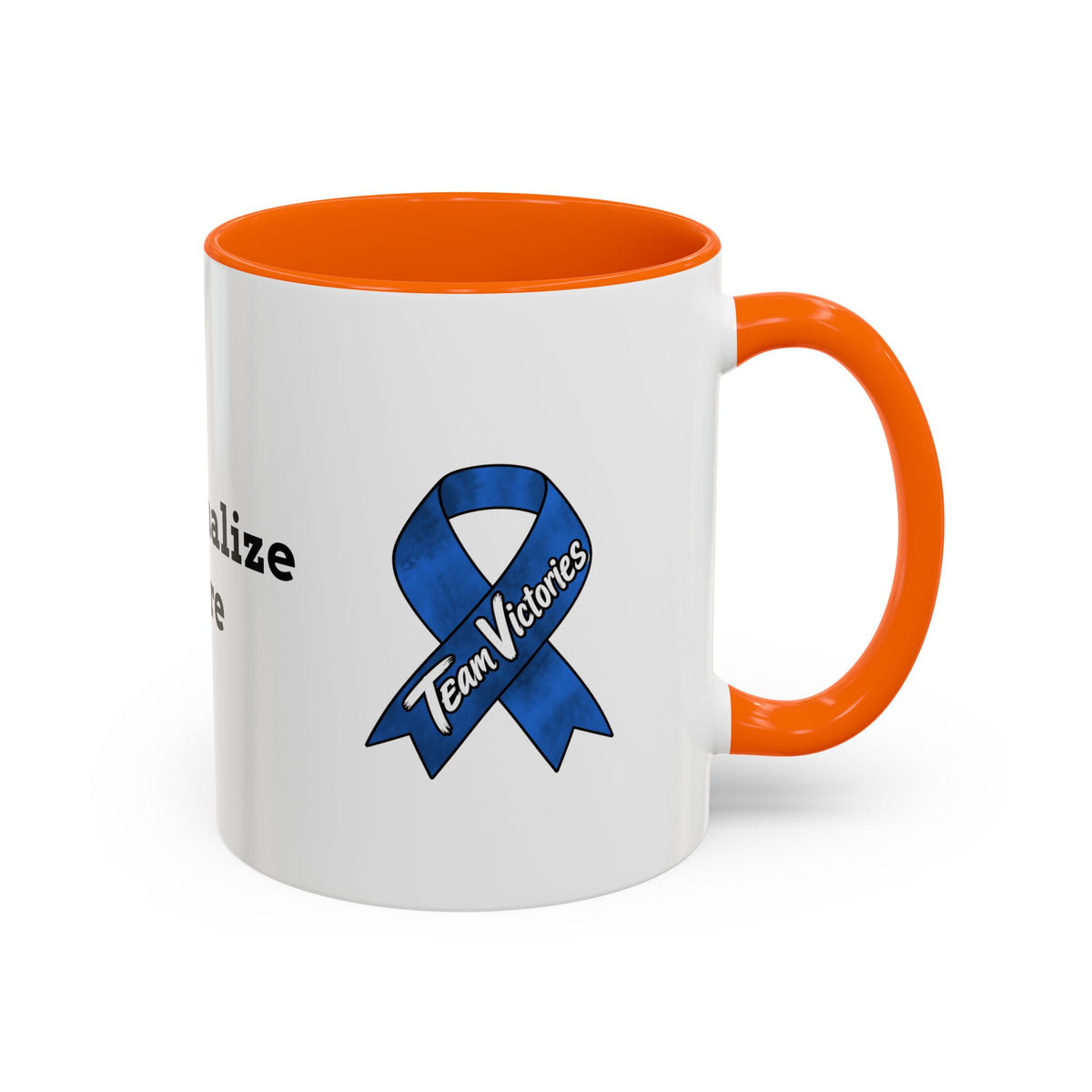 Moooove Over Cancer Colon Cancer awareness ribbon mug with yellow accents