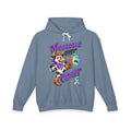 Moooove Over Cancer slate blue hoodie with colorful artwork and an all-cancer awareness ribbon