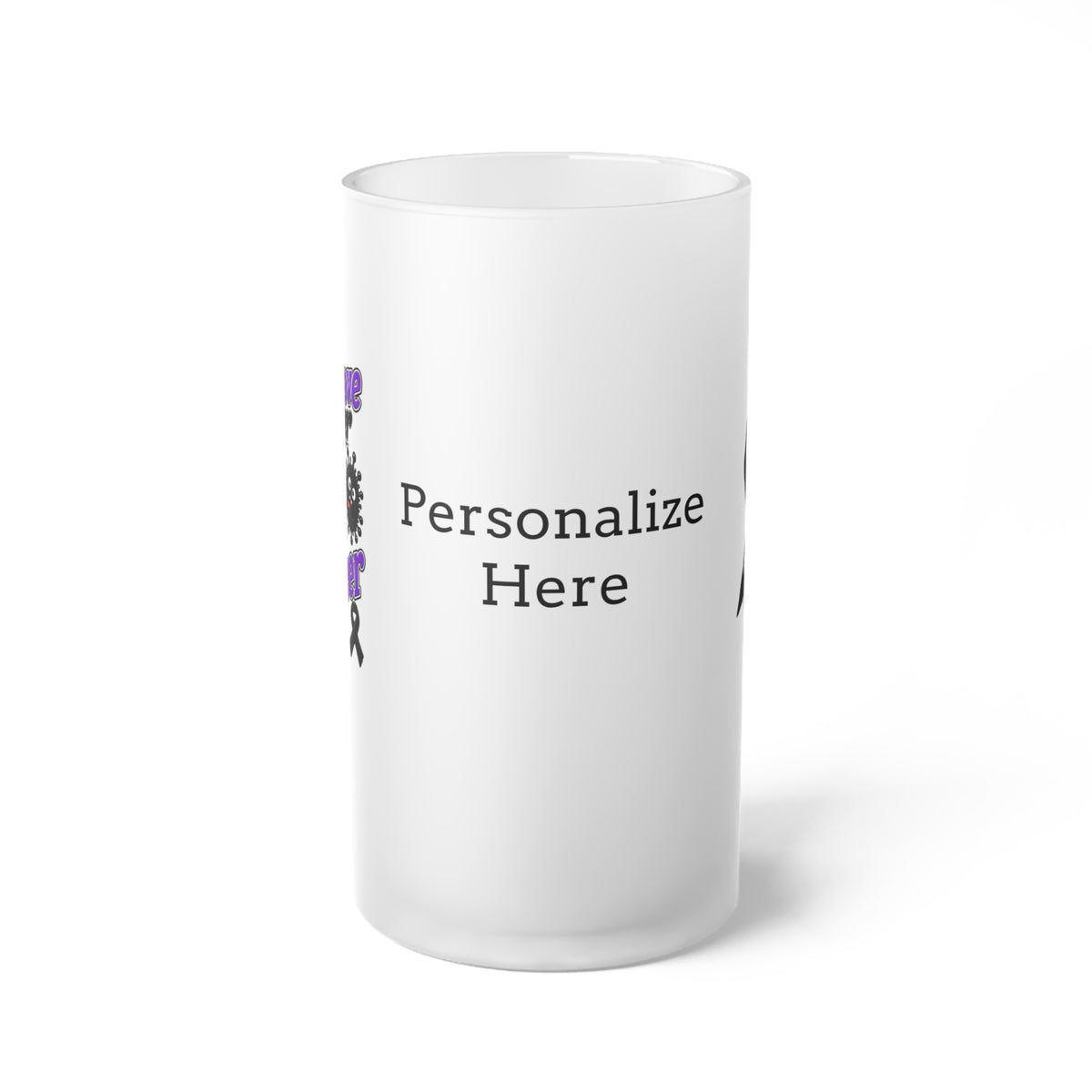 Moooove Over Cancer frosted glass mug with space for a custom name