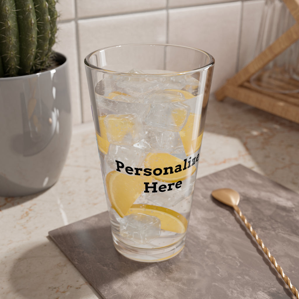 Moooove Over Cancer custom-name glass with ice and lemon in a kitchen setting