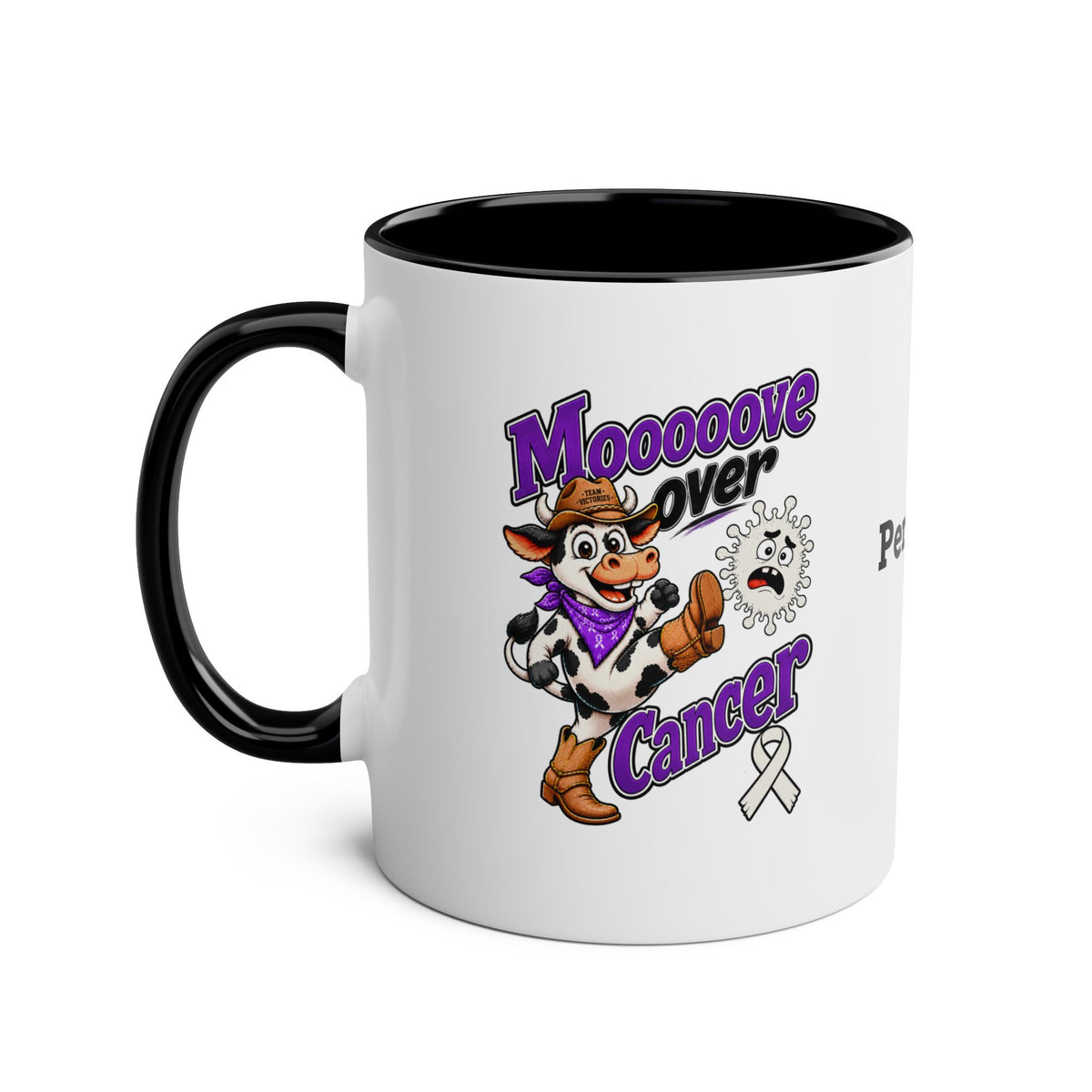 Moooove Over Cancer two-tone mug with black interior and handle