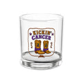 Clear Kickin’ Cancer 10 oz tumbler with colorful western boots artwork