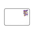 Moooove Over Cancer desk mat with Lung Cancer awareness ribbon artwork on a white surface