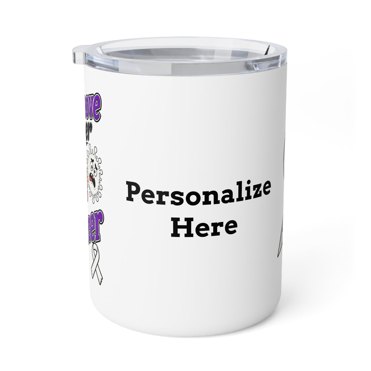 Moooove Over Cancer mug showing the area for a personalized name or custom text