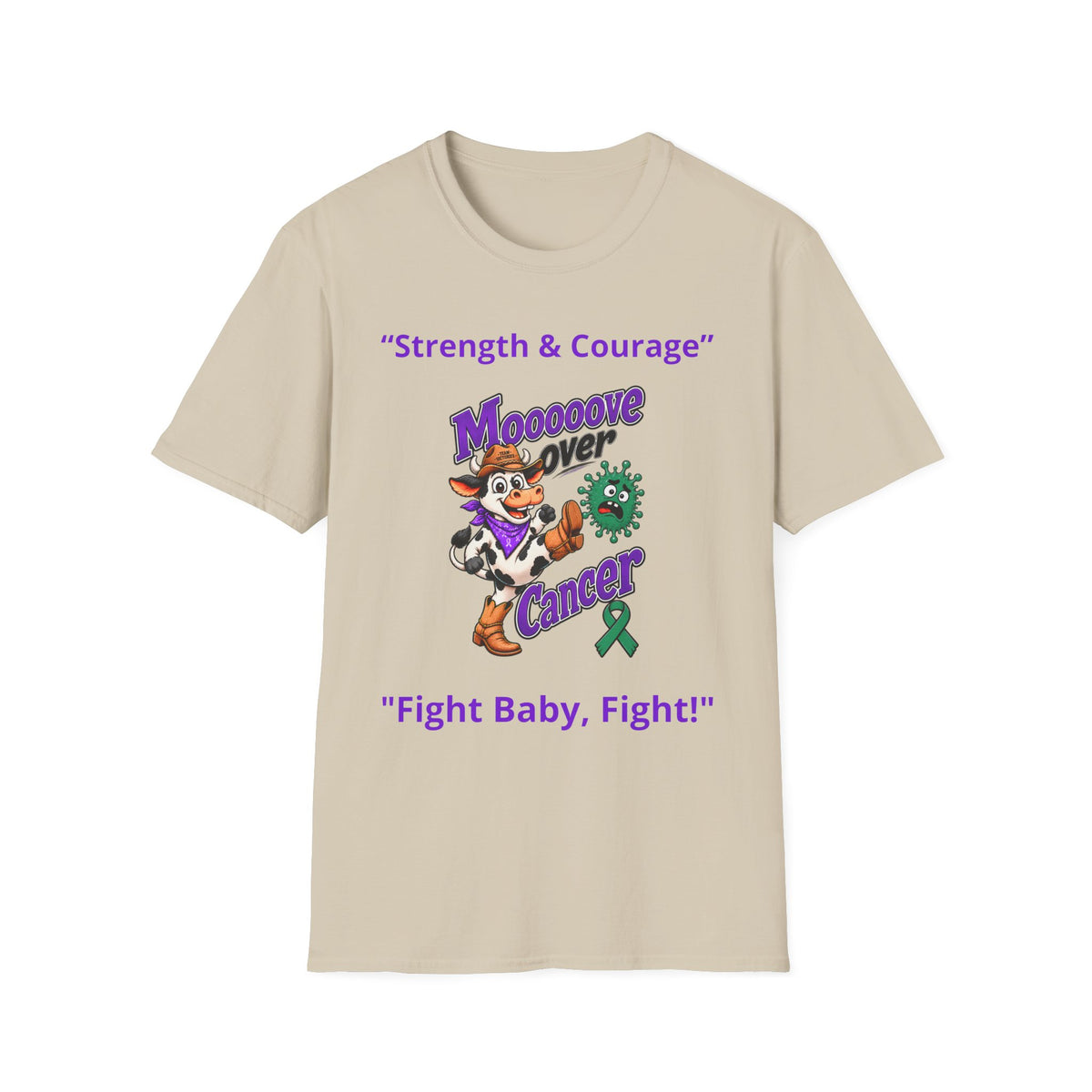 Natural Moooove Over Cancer T-shirt featuring a cowgirl graphic and Liver Cancer awareness ribbon
