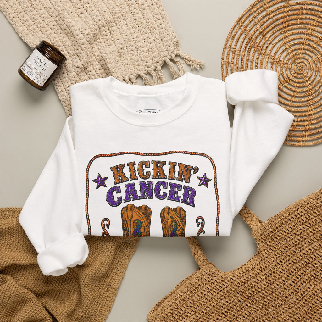 Kickin' Cancer + Cowboy Chemo Two-Sided Crewneck Sweatshirt