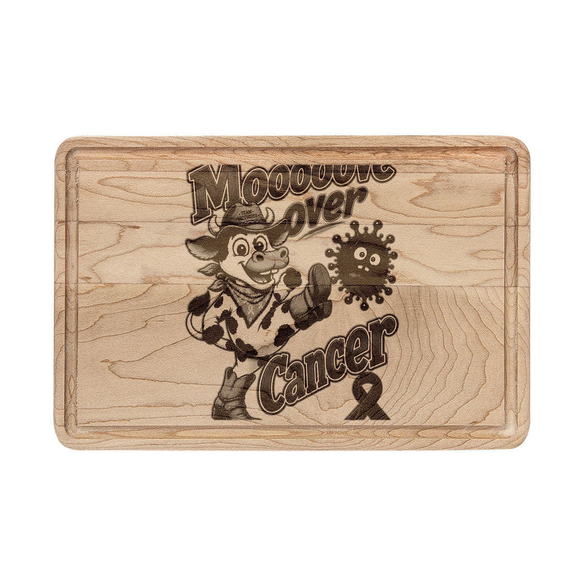 Moooove Over Cancer engraved rectangular board with raised edge
