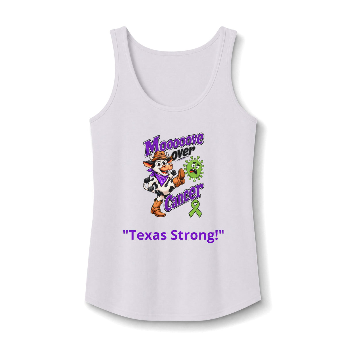 Moooove Over Cancer Texas Strong tank top with Non-Hodgkin/Lymphoma Cancer awareness ribbon