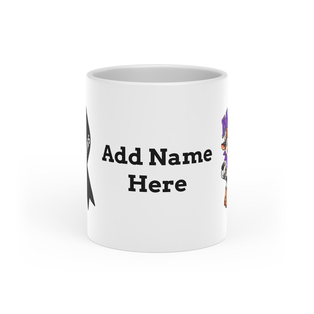 Back view of Moooove Over Cancer personalized mug with space for a chosen name or custom text