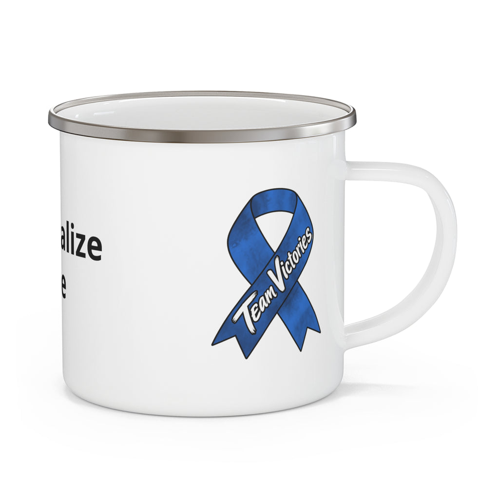 Moooove Over Cancer mug with Team Victories Colon Cancer awareness ribbon artwork