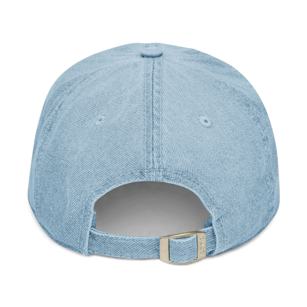 Light blue Moooove Over Cancer hat showing the rear strap and buckle