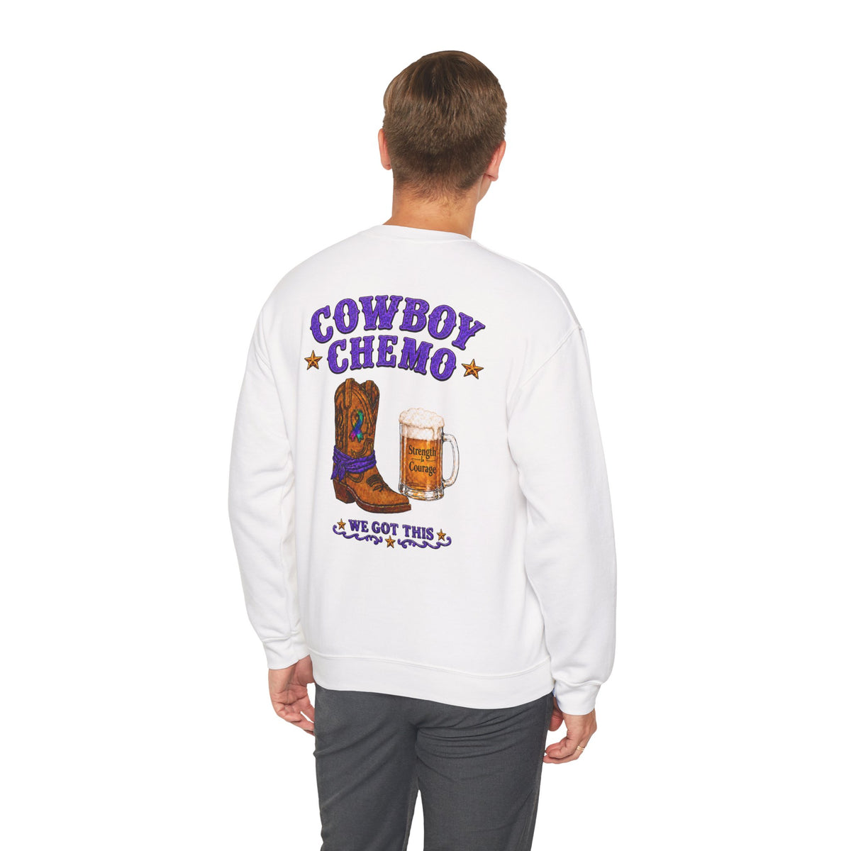 Kickin' Cancer + Cowboy Chemo Two-Sided Crewneck Sweatshirt