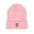 Pink Moooove Over Cancer embroidered cuffed beanie with awareness ribbon artwork