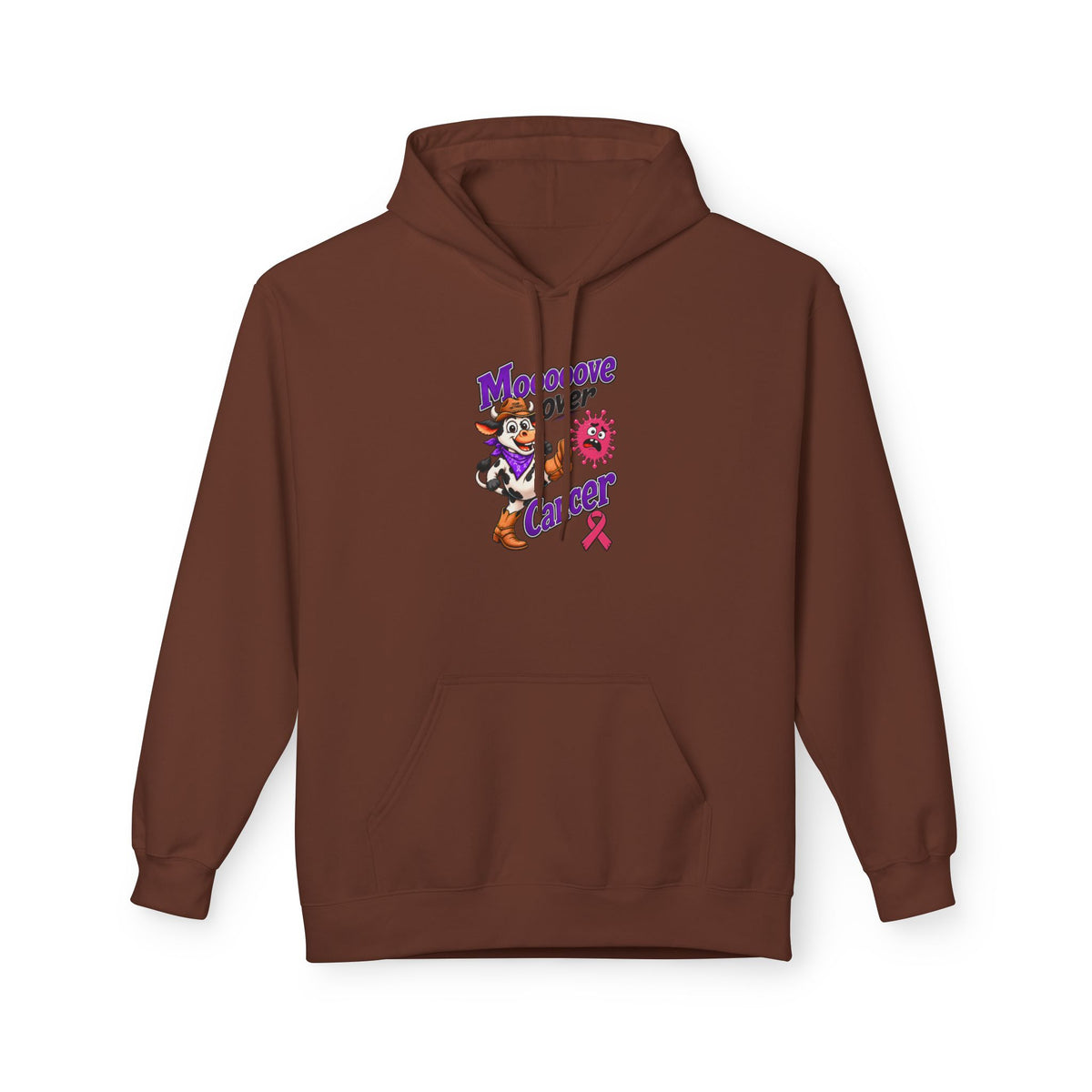 Brown Moooove Over Cancer hoodie featuring Breast Cancer awareness ribbon design
