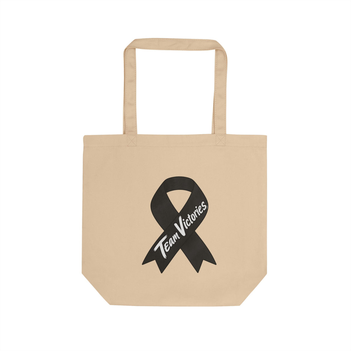 Team Victories awareness ribbon design on the natural Moooove Over Cancer tote