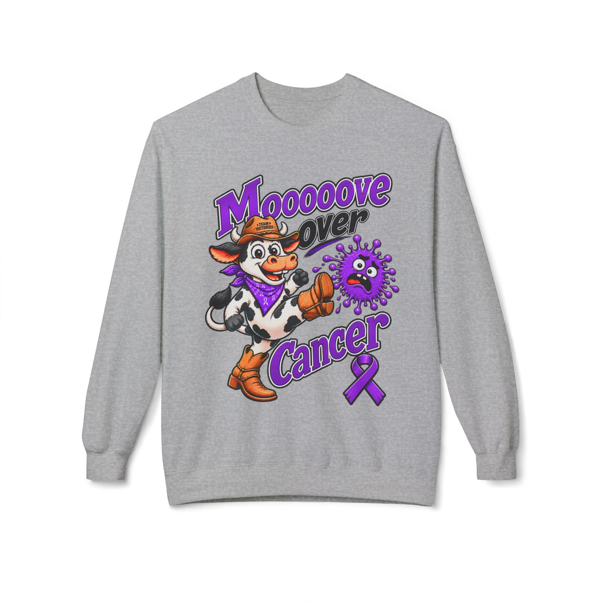 Moooove Over Cancer crewneck sweatshirt, white back view