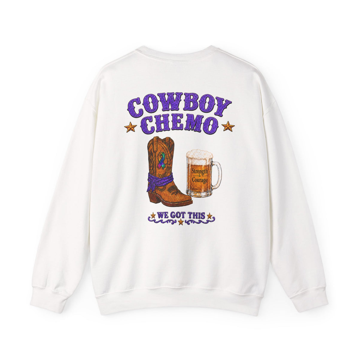 Kickin' Cancer + Cowboy Chemo Two-Sided Crewneck Sweatshirt