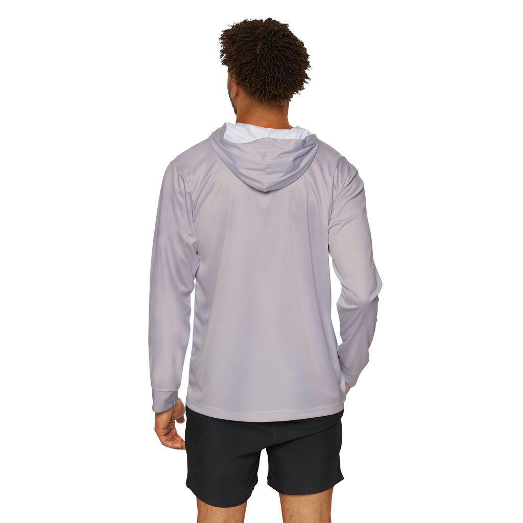Back view of a Silver Team Victories hoodie with a hood and long sleeves